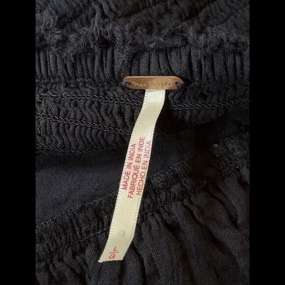 Free People Dress Large Womens Black Square Neck Ruffled Frayed Midi - Picture 6 of 7